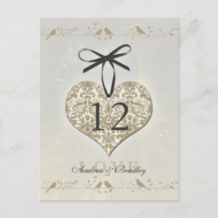 Vintage Damask Heart Silver Gold Table Number Postcard
