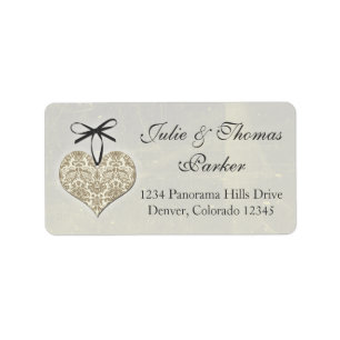 Vintage Damask Heart Silver Gold Wedding Address Label