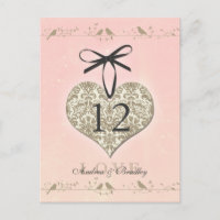 Vintage Damask Heart Table Number Card