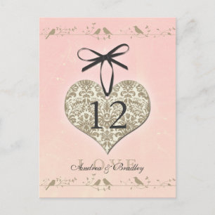 Vintage Damask Heart Table Number Card