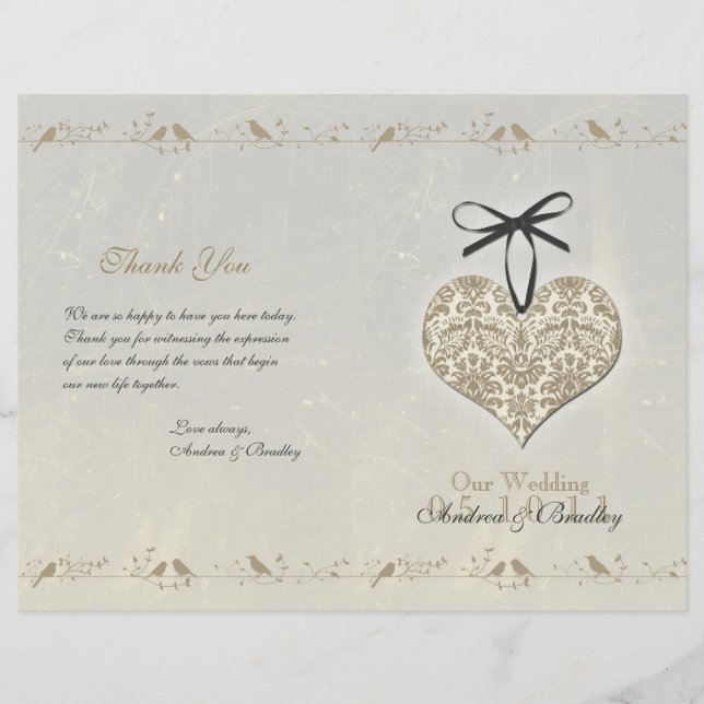 Vintage Damask Heart Wedding Program (Front)