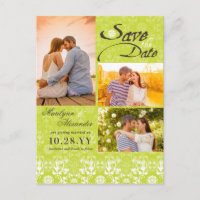 Vintage Damask Lace Lime Green Photo Save The Date