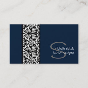 vintage; damask monogram business card