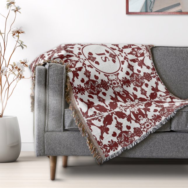 Vintage Damask Monogram Throw Blanket (Creator Uploaded)