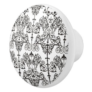 Vintage Damask Ornament black + your backgr. Ceramic Knob