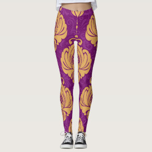 Vintage Damask Ornamental Pattern. Leggings
