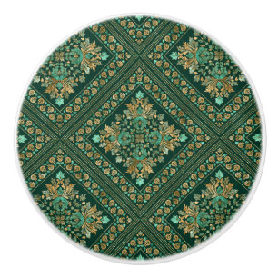 Vintage Damask Pattern - Emerald green and gold Ceramic Knob