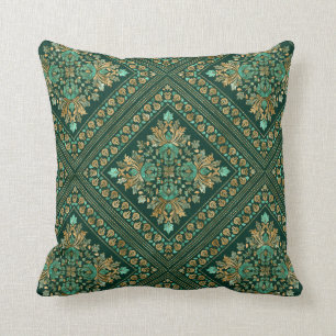 Vintage Damask Pattern - Emerald green and gold Cushion