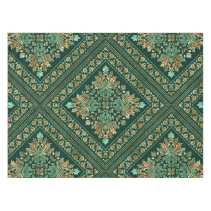 Vintage Damask Pattern - Emerald green and gold Tablecloth