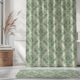 Vintage Damask Pattern Green Botanical Shower Curtain