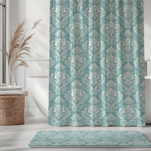 Vintage Damask Pattern Turquoise Botanical Shower Curtain