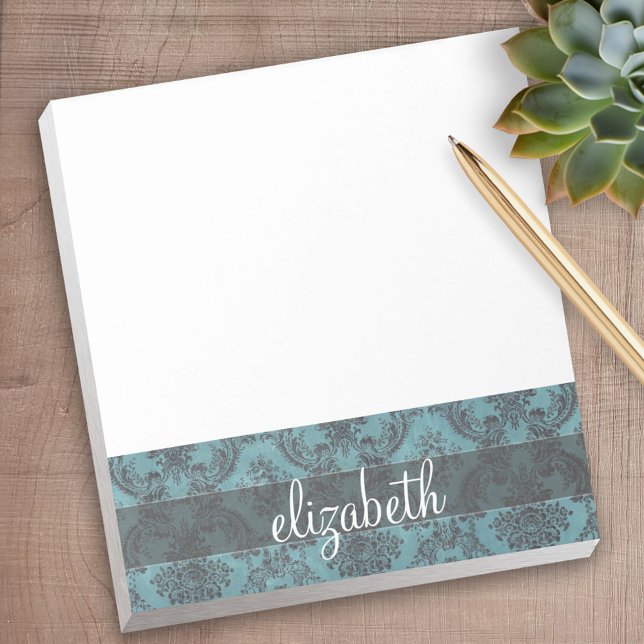 Vintage Damask Pattern with Monogram Notepad (Personalized Notepad)