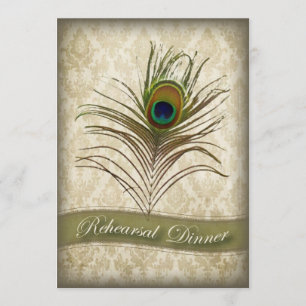 Vintage damask peacock Rehearsal Dinner invite