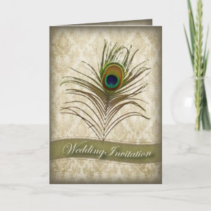 Vintage damask peacock wedding invitation
