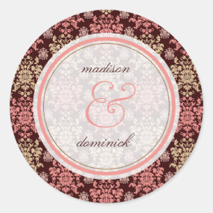 Vintage Damask Pink Lace Elegant Wedding Sticker