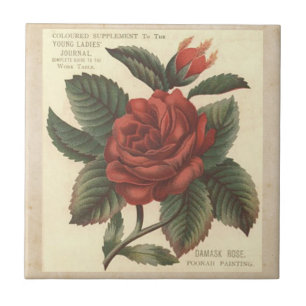 Vintage Damask Red Rose Tile/Trivet Ceramic Tile