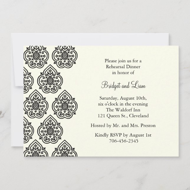 Vintage Damask Rehearsal Dinner Invitation (Front)