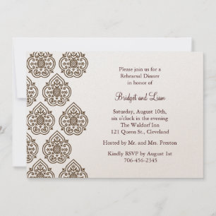 Vintage Damask Rehearsal Dinner on champagne Invitation