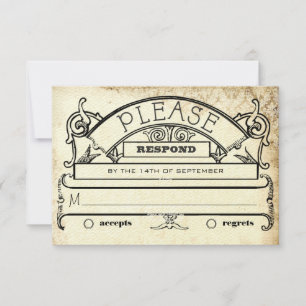 Vintage Damask Retro Typography Wedding RSVP Invitation