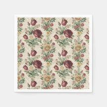 Vintage Damask Rose & Tulip Floral Pattern Artwork