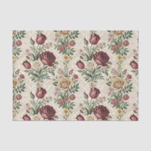Vintage Damask Rose & Tulip Floral Pattern Artwork Tissue Paper