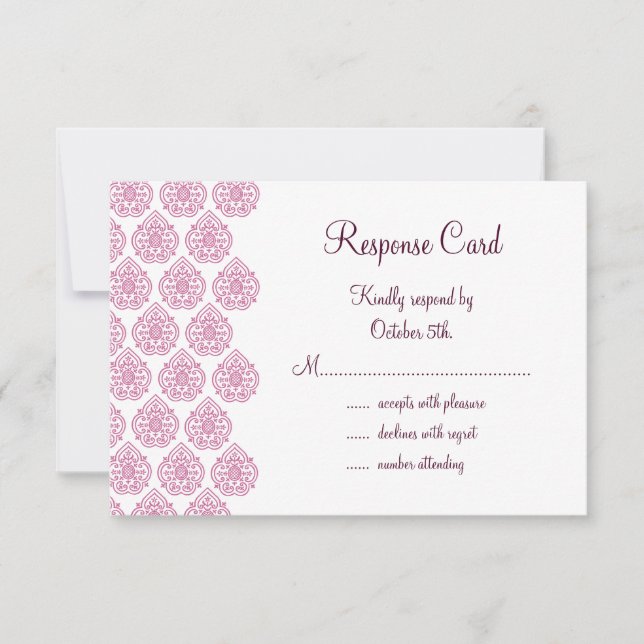 Vintage Damask RSVP (pink) Card (Front)