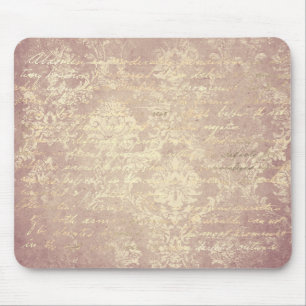 Vintage damask script gold pink distressed chic mouse pad