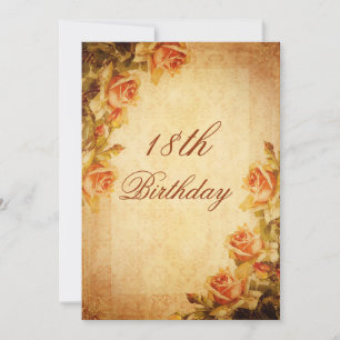 Vintage Damask Shabby Chic Peach Roses 18th Invitation