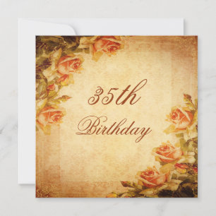 Vintage Damask Shabby Chic Peach Roses 35th Invitation