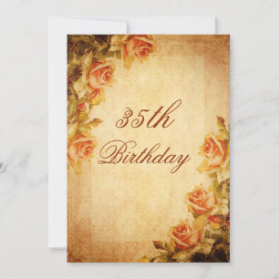 Vintage Damask Shabby Chic Peach Roses 35th Invitation