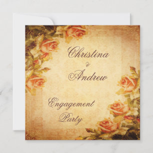 Vintage Damask Shabby Chic Peach Roses Engagement Invitation
