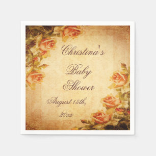 Vintage Damask Shabby Chic Peach Roses Serviettes Napkin