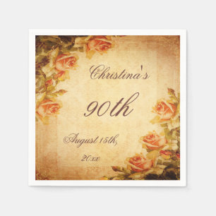 Vintage Damask Shabby Chic Peach Roses Serviettes Napkin