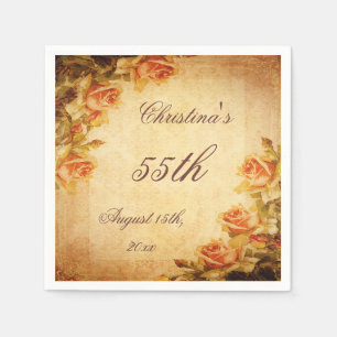 Vintage Damask Shabby Chic Peach Roses Serviettes Napkin
