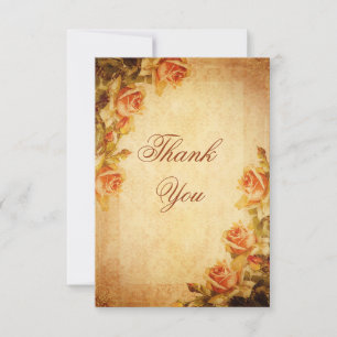 Vintage Damask Shabby Chic Peach Roses Thank You Card