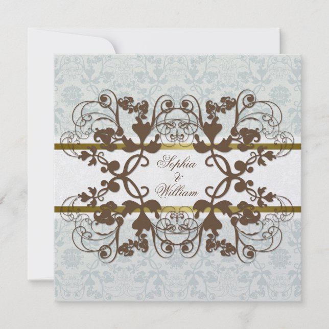 Vintage Damask Swirls Floral Lace Wedding Invite (Front)
