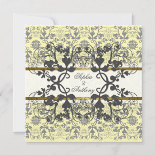 Vintage Damask Swirls Floral Lace Wedding Invite