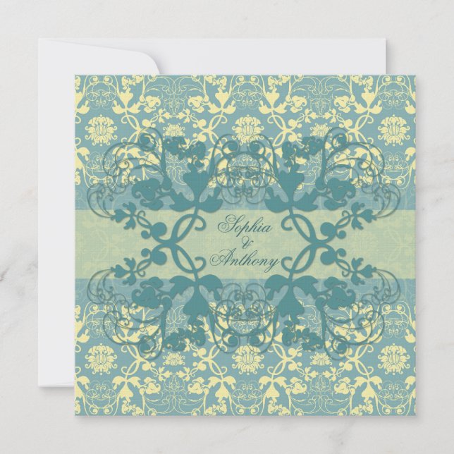 Vintage Damask Swirls Floral Lace Wedding Invite (Front)