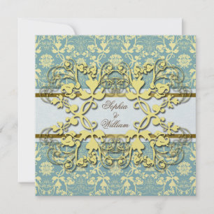 Vintage Damask Swirls Floral Lace Wedding Invite