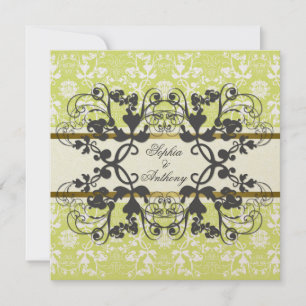 Vintage Damask Swirls Floral Lace Wedding Invite