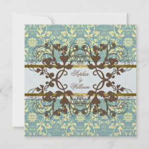Vintage Damask Swirls Floral Lace Wedding Invite