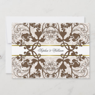 Vintage Damask Swirls Lace Elegant Wedding Invite