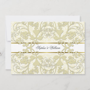 Vintage Damask Swirls Lace Elegant Wedding Invite