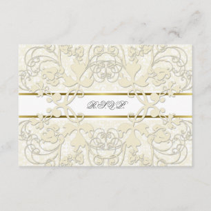 Vintage Damask Swirls Lace Elegant Wedding RSVP Card