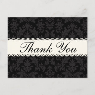 Vintage Damask Thank You Black Floral White Lace Postcard