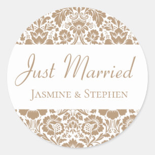 Vintage Damask Thank You Brown Floral Lace Wedding Classic Round Sticker