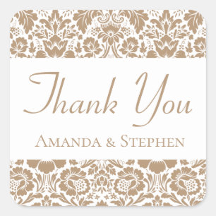 Vintage Damask Thank You Brown Floral Lace Wedding Square Sticker