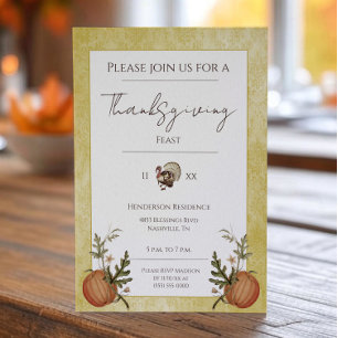 Vintage Damask Thanksgiving Dinner Yellow Invitation
