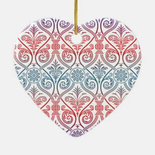 Vintage Damask Wallpaper - blue violet red Ceramic Tree Decoration