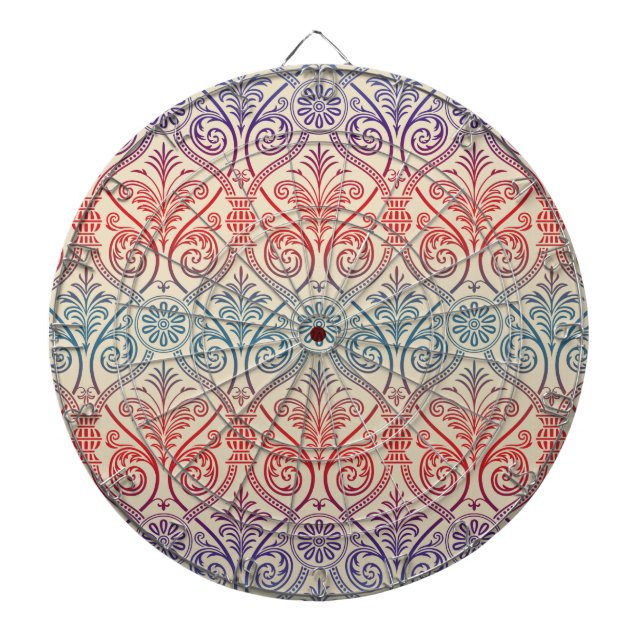 Vintage Damask Wallpaper - blue violet red Dartboard (Front)